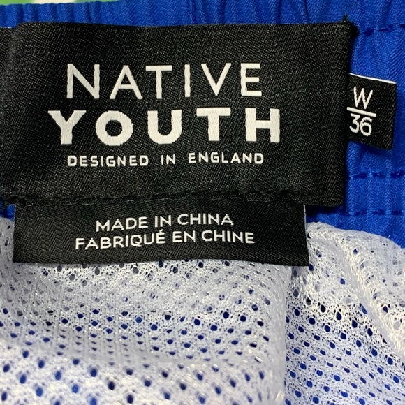 NWOT Native Youth Royal Blue / Green Swim Trunks - Picture 4 of 7